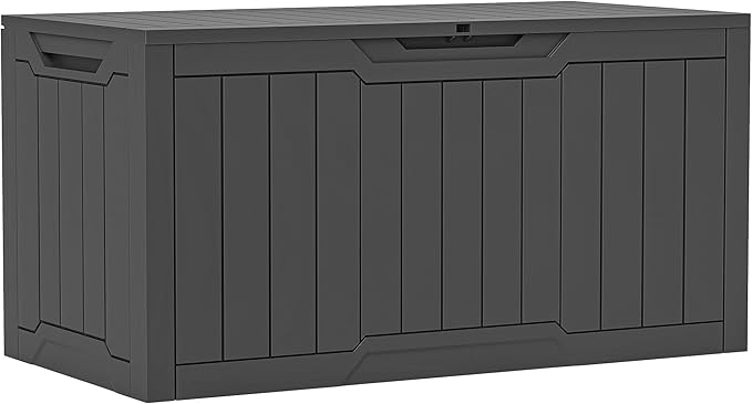 YITAHOME 100 Gallon Resin Deck Box, Weather Resistant Outdoor Storage Box, Lockable Indoor Outdoor Storage for Supplies and Essentials, Dark Gray