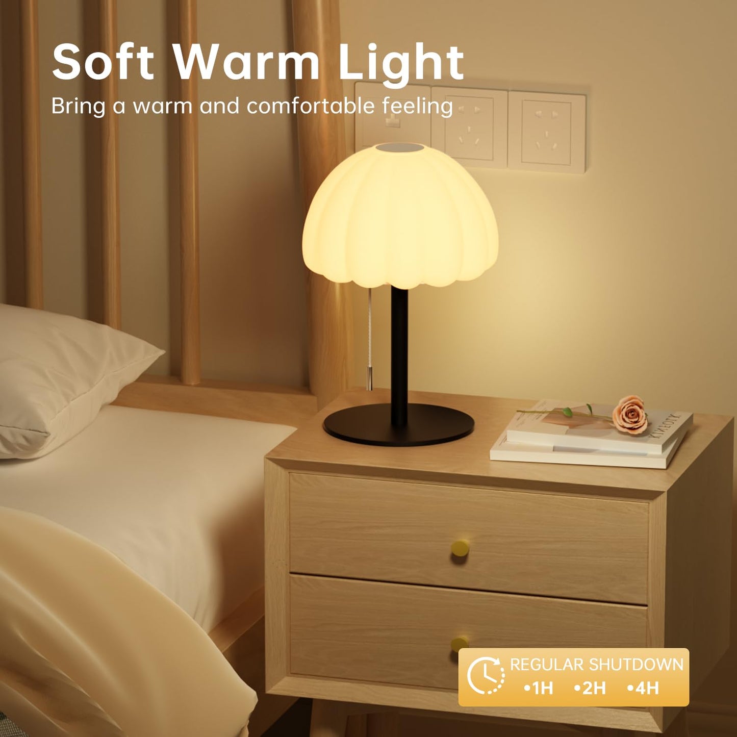 BYSYGLOBE Touch Bedside Table lamp, RGB Mode Dimmable Small Lamp for Bedroom, Pull Chain Table Lamps with 4 Light Modes, Multi-Color Nightstand Lamp for for Living Room Home Gifts