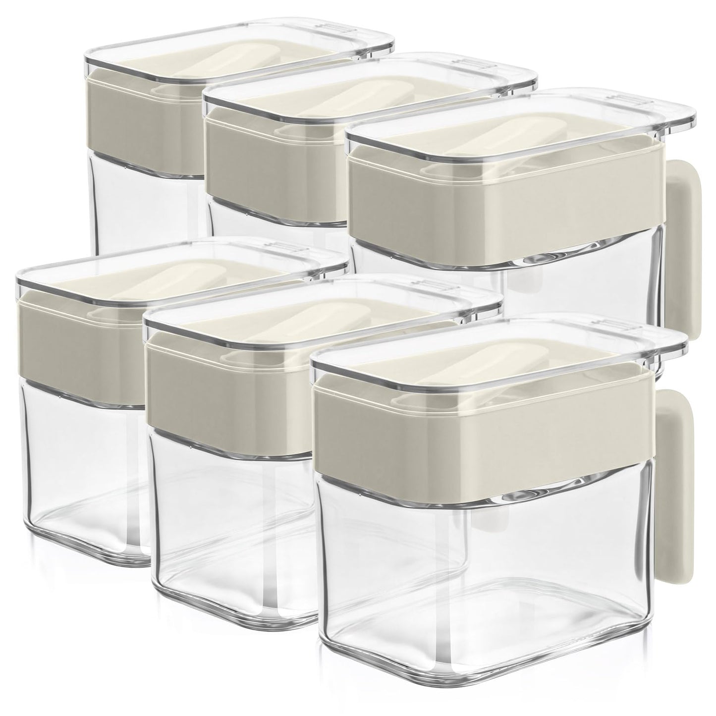 Suclain 6 Pcs Condiment Jar Spice Container 13.5oz Sugar and Salt Container Set Clear Glass Condiment Canister with Spoon Dustproof Lid and Handle for Kitchen Spice Salt Organizer(Grey)