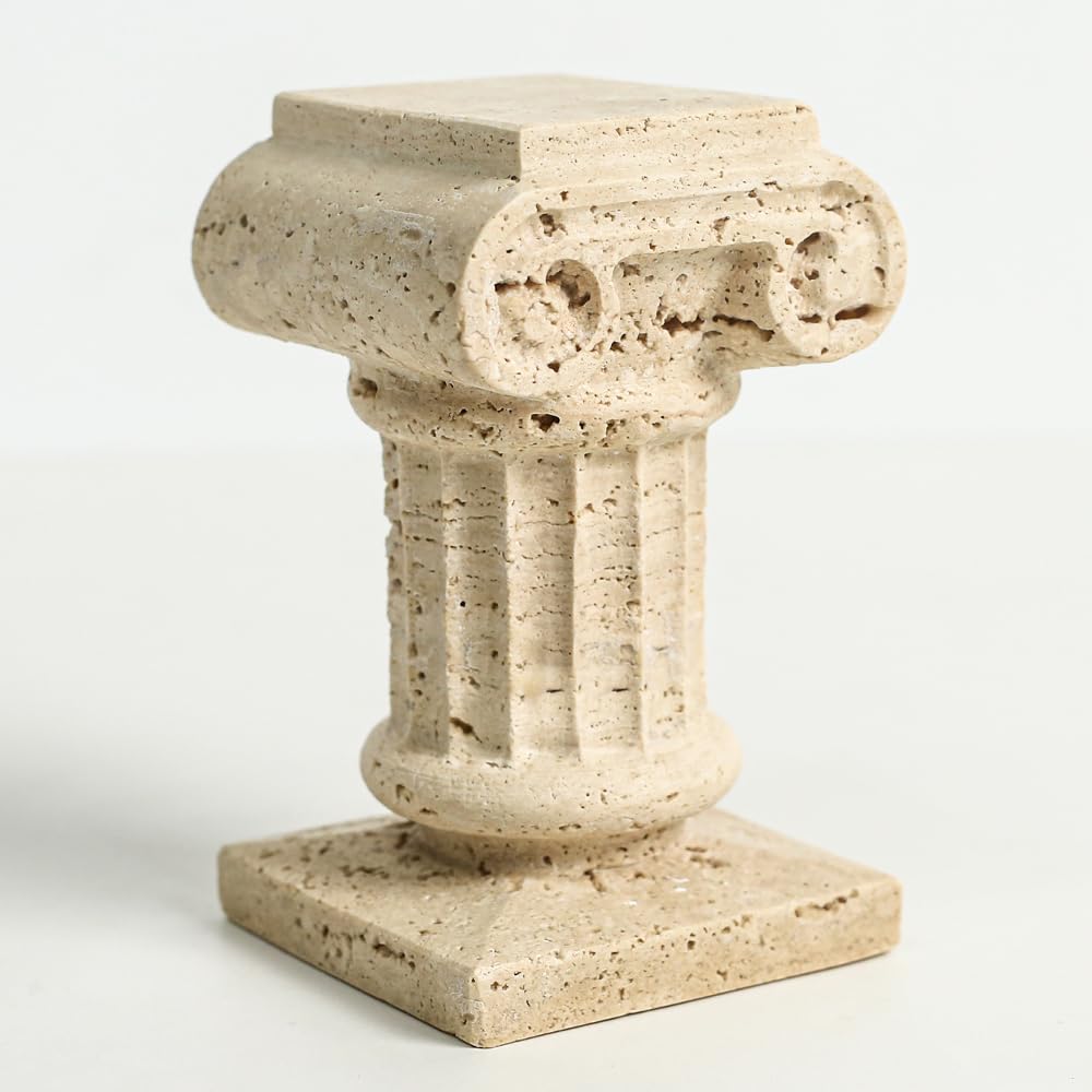 DUANYAN Travertine Roman Pillar Statues Small Sculpture Decor for Coffe Table, Decorative Pillar for Living Room Bedroom Bookshelf Display, Mini Roman Columns, Tabletop Elegant Stone Statue