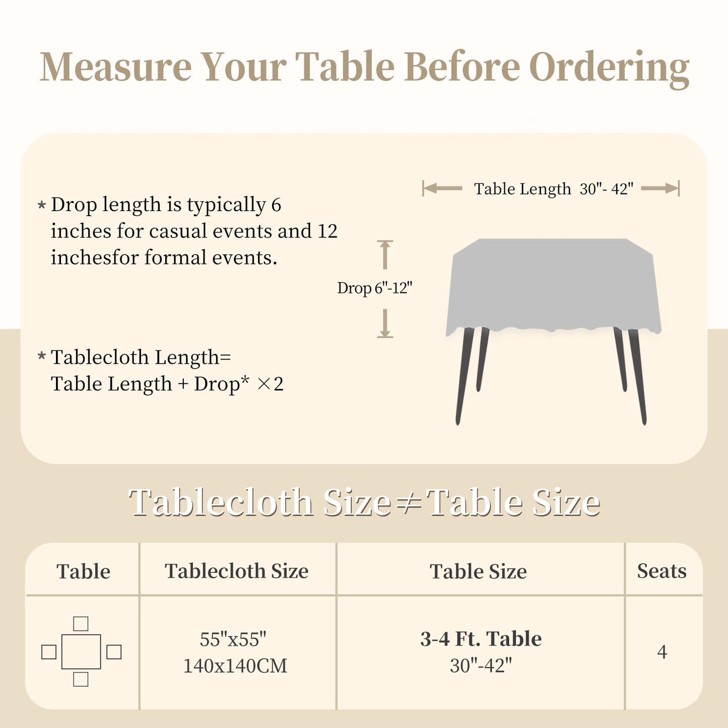 Laolitou Beige Striped Table Cloth Square Table Wrinkle Resistant Cotton Linen Tablecloth Washable Table Cover for Dining Kitchen,Beige and White,55"X55"