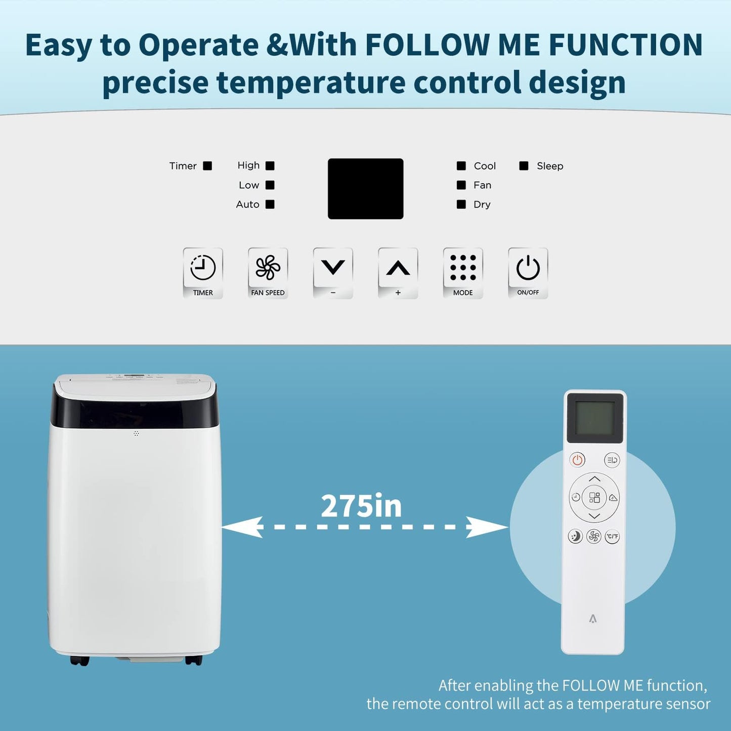 Portable Air Conditioners, 10000 BTU Portable AC Unit with Remote Control, 3-In-1 Quiet Air Conditioner for Room, Dorm, Office, Cools Up to 450 Sq. Ft, Sleep Mode, 24H Timer, Window Kit, White