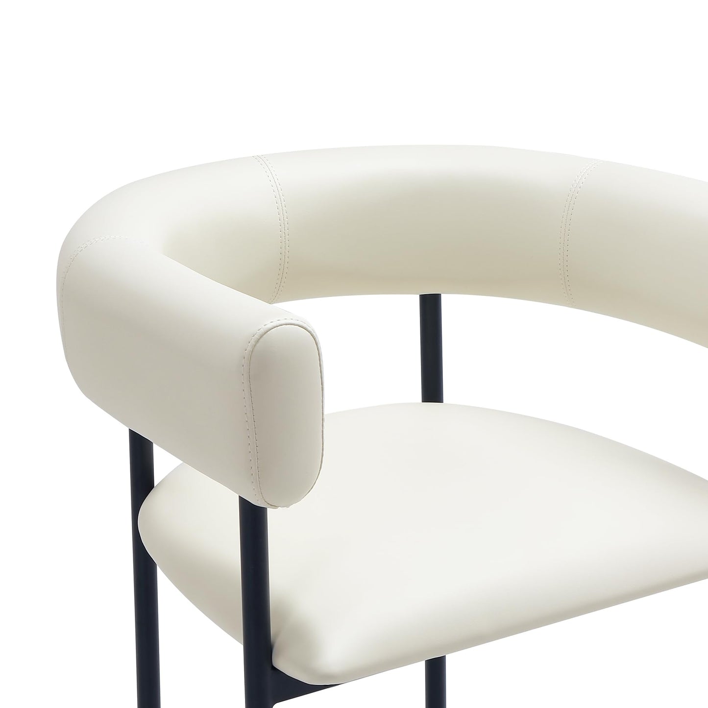 Manhattan Comfort Onda Dining Chair Upholstered in Vegan Leather, Metal Frame with Wraparound Backrest, Modern Seating for Kitchen Counter and Table, Ivory