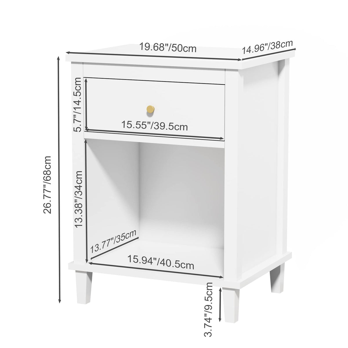 Nightstand with Drawer, 26.77''H Wooden Nightstand with Drawer & Open Storage Shelf, Modern Bedside Table for Kids, End Table for Living Room Bedroom, White
