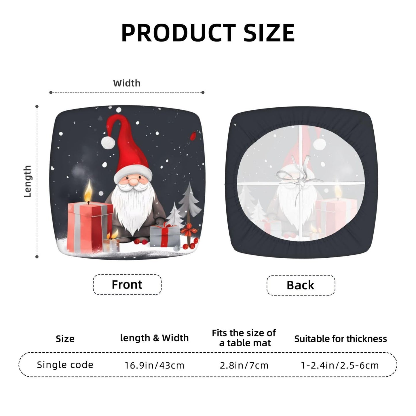 hsbolediy Christmas Gnome Gifts Box Dining Square Chair Seat Covers 16.9" Two Pieces, Stretch Fitted Sofa Cushion Cover Replacement Removable, Chair Slipcovers for Party Office Decoration