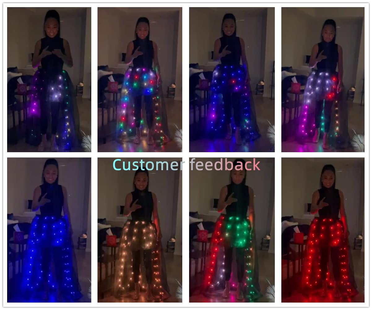 QooGoo Women Tulle Tutu Skirts, Long Maxi Tulle Skirt, LED Light Up Night Out Skirts,Dovetail Skirt,Halloween Christmas Wedding Party M