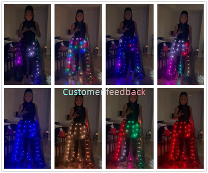 QooGoo Women Tulle Tutu Skirts, Long Maxi Tulle Skirt, LED Light Up Night Out Skirts,Dovetail Skirt,Halloween Christmas Wedding Party M