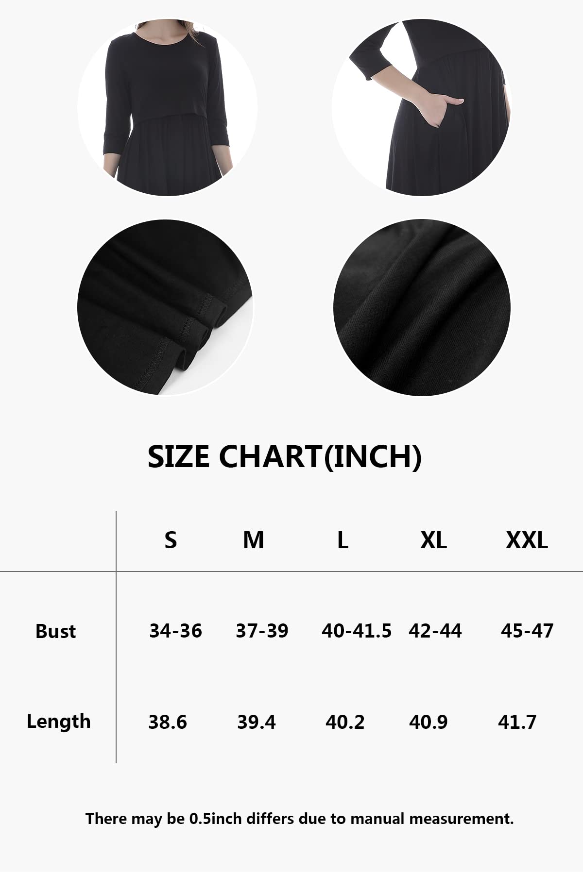Smallshow Nursing Dresses 3/4 Sleeve Maternity Breastfeeding Dress for Women White Stripe-Deep Grey S