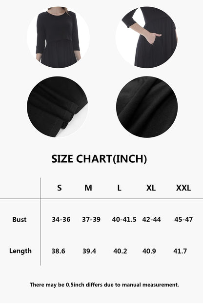 Smallshow Nursing Dresses 3/4 Sleeve Maternity Breastfeeding Dress for Women White Stripe-Deep Grey S