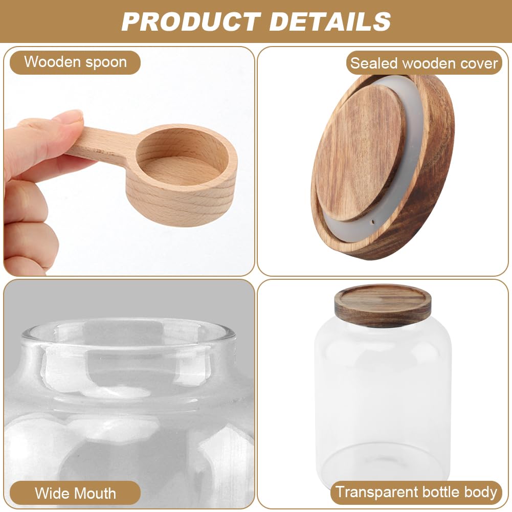 Meluvora Bath Salts Glass Jar, Bath Salt Container with Wooden Lid and Scoop, Glass Food Storage Jars for Home Decor,Tea,Spice,Cereal, Egg,Flour,Coffee(73 oz,Clear)