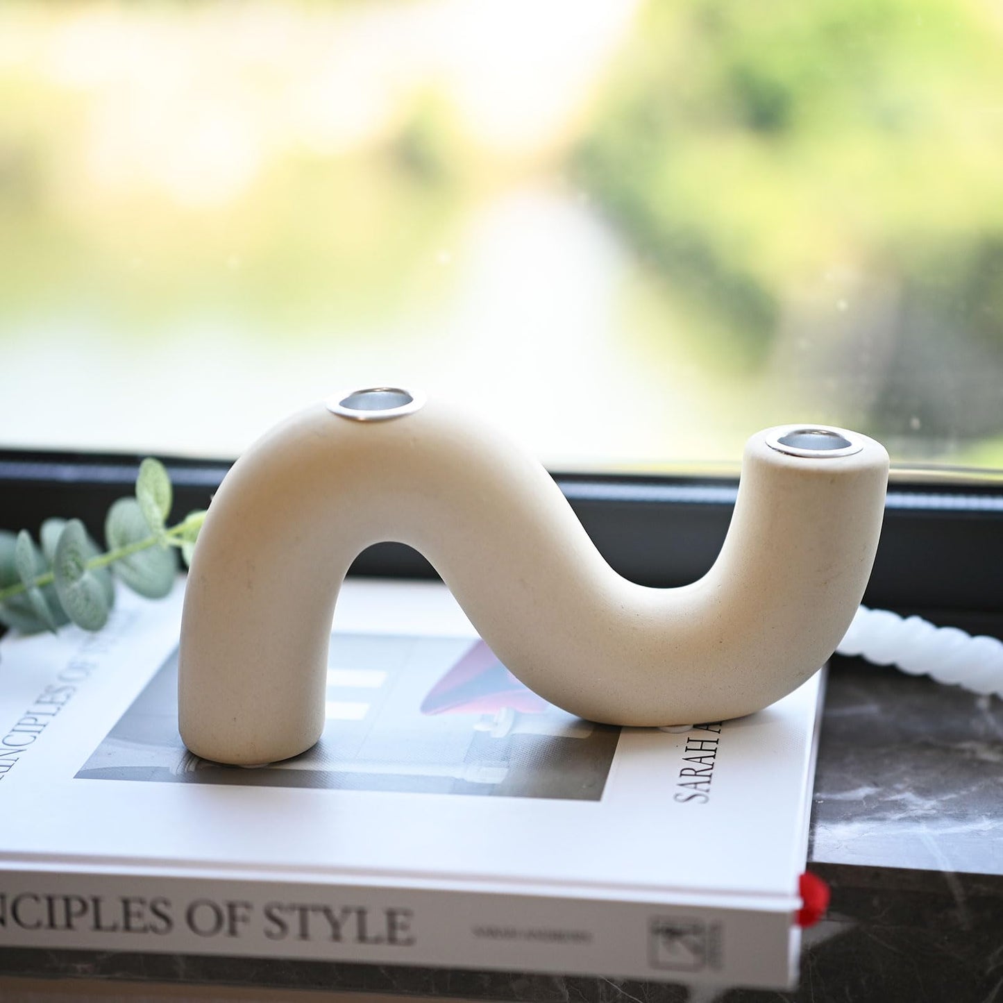 Sveudvdis Ceramic Candle Holder, Modern Taper Candlestick Holder for Dining Table, Living Room Coffee Table, Candelabra for 2 Taper Candles