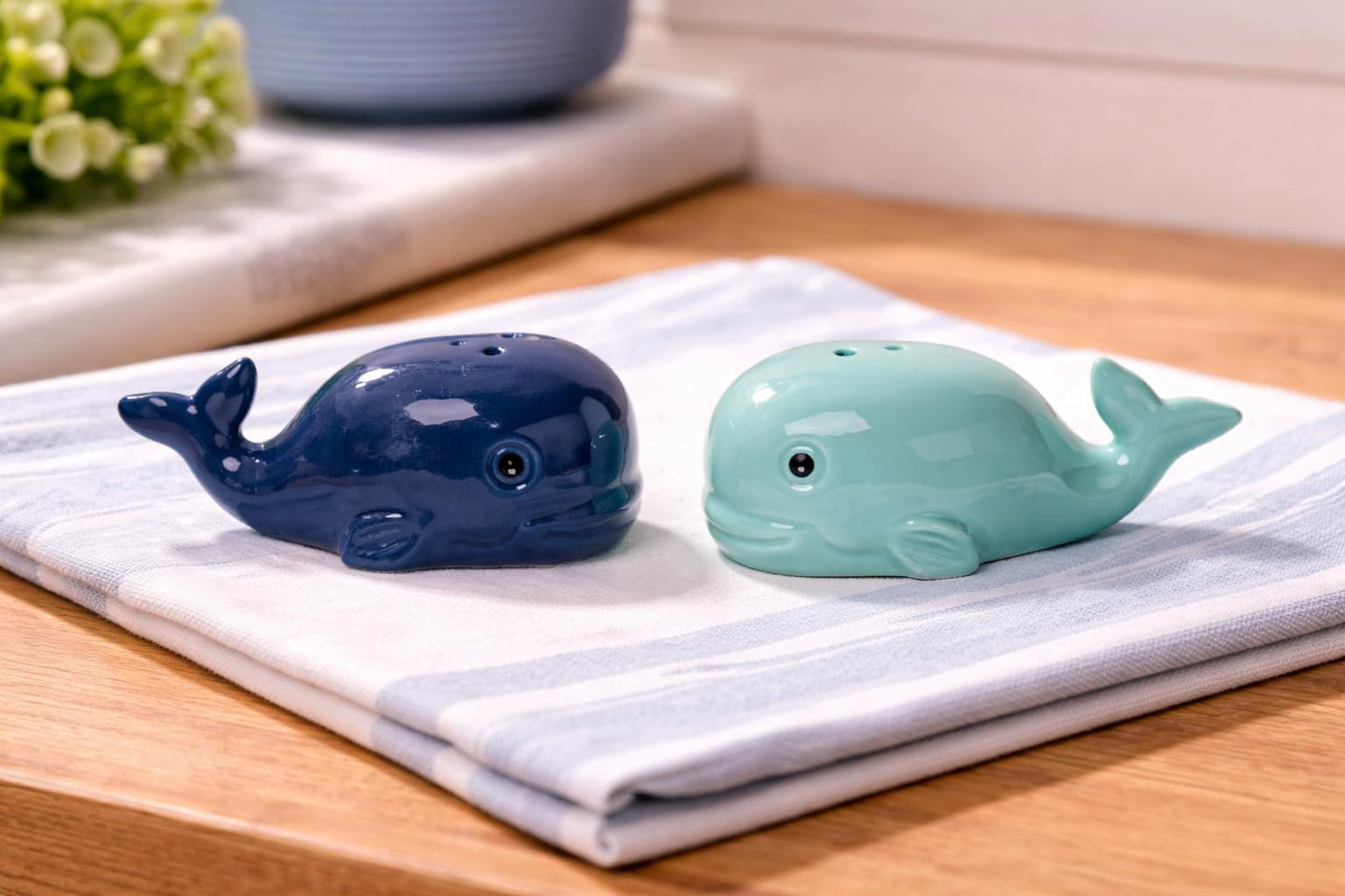 Blue Whales 2-Piece Ceramic Salt & Pepper Shaker Set