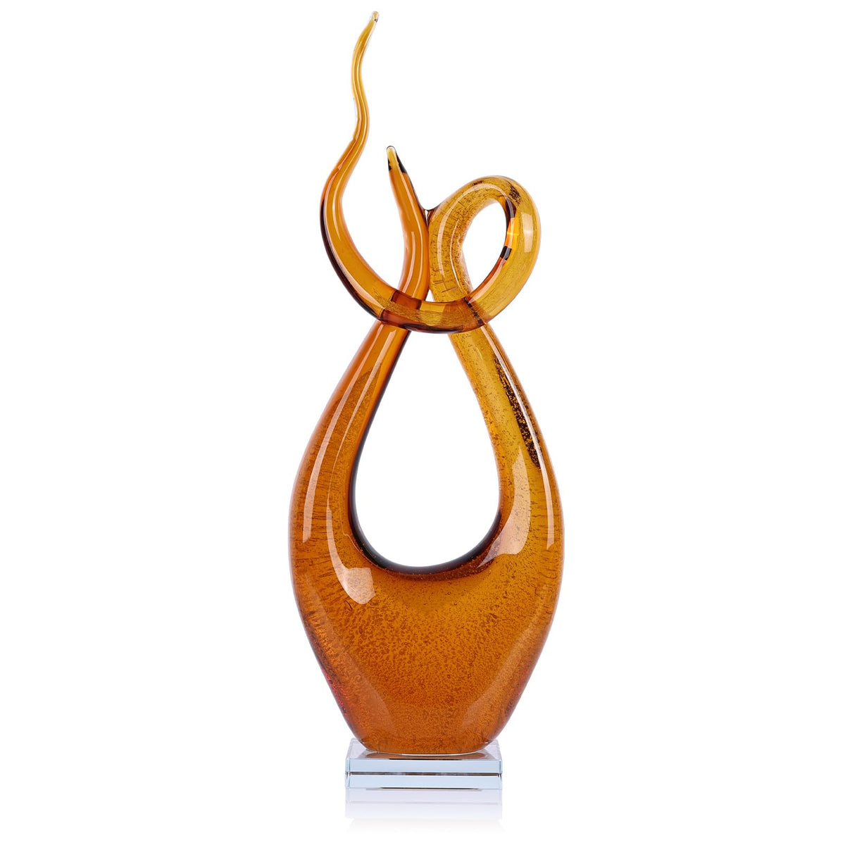 LCCCK 21.7in Tall Abstract Glass Sculpture Knot Spiral Statue, Amber Hand Blown Glass Art Decor for Home Living Room Bedroom Shelf Mantel Tabletop Display Decorative Figurine