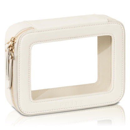 Prite Clear Makeup Bag with Gift Box Waterproof Cosmetic Case Travel Toiletry Bag Car Essentials with Double Zippers (Beige)