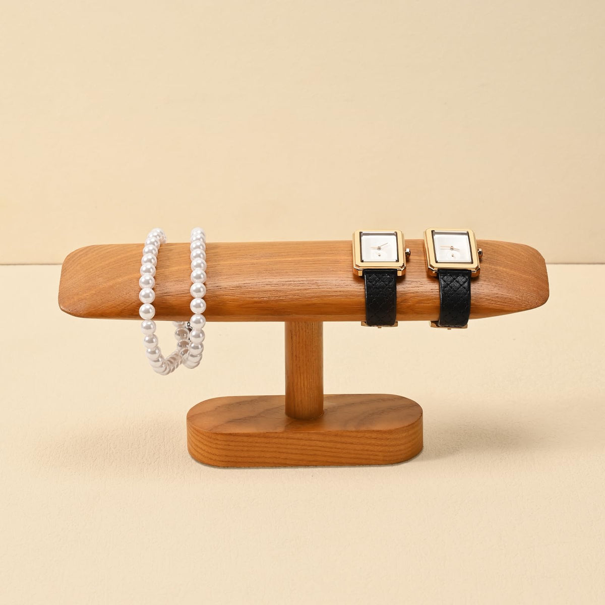 Woodten Solid Wood T-Bar Watch Display Stand Jewelry Organizer Holder for Watch and Bracelet