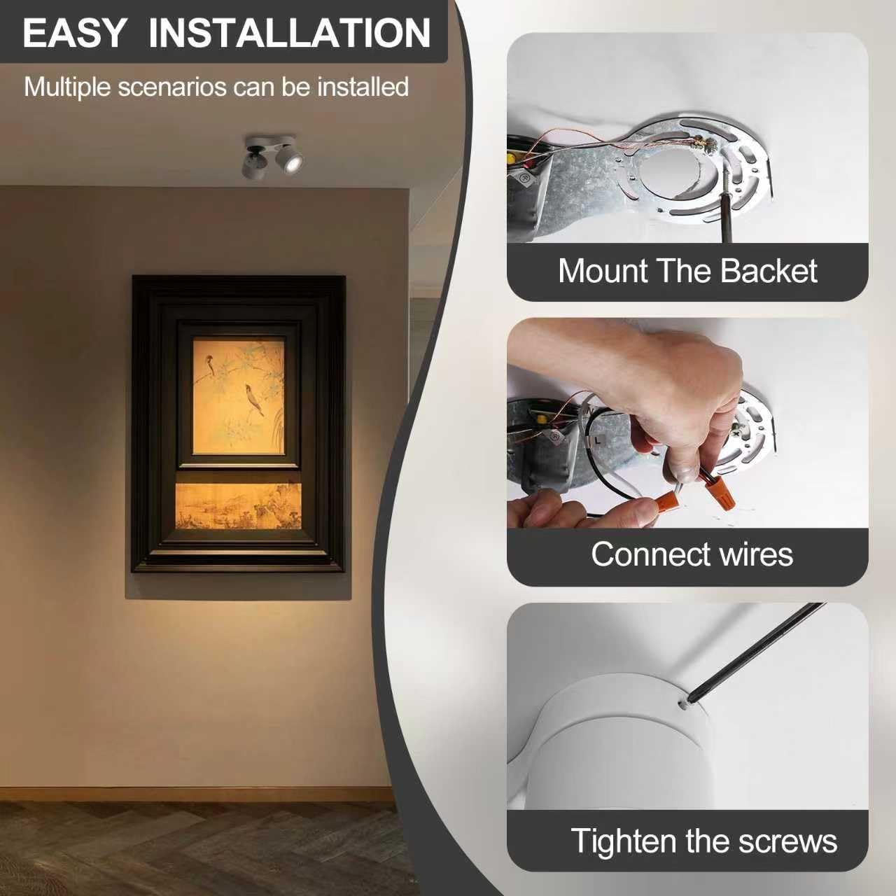 HITOO Ceiling Spot Lights Indoor, Ceiling Accent Lights 3000-6000K Selectable, 20W Dual Head LED Spot Lights, CRI 98, 220° Directional, White Ceiling Spotlight for Kitchen, Plant, Living Room