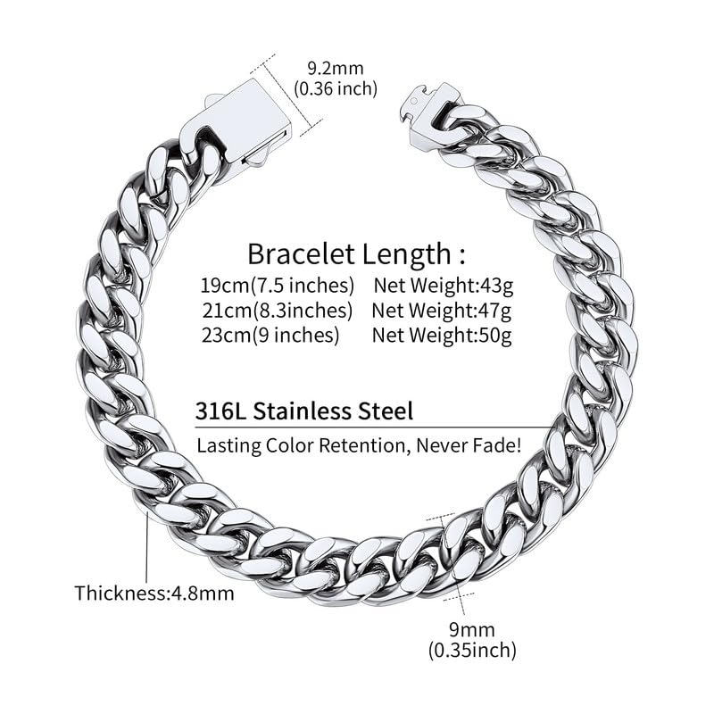 ChainsHouse Hip Hop Cuban Bracelet for Men 9mm 21cm 316L Stainless Steel Wrist Bracelet Man Bangle