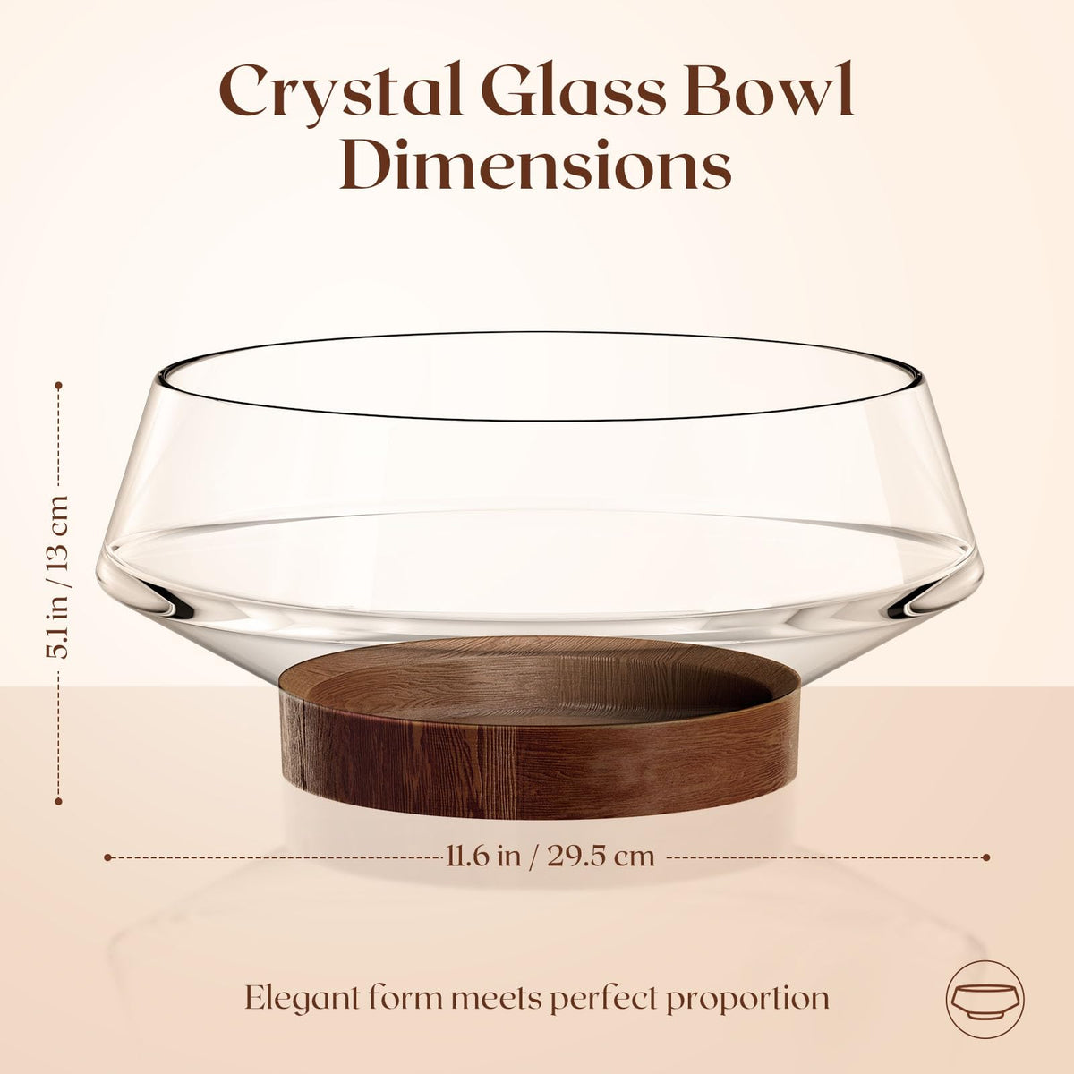 SoulThink® Golden Ratio Extra Large Crystal Glass Salad Bowl Set - Hosting Essentials Salad Serving Bowl with Acacia Wooden Salad Servers and Base, Dinner Party Must Haves for All Occasions