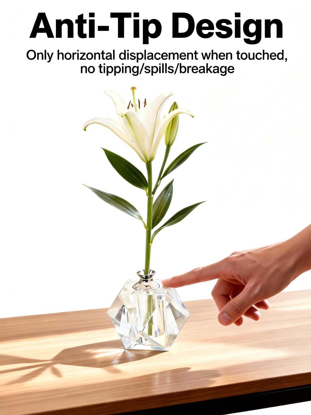 CNCRMEM Crystal Bud Vase for Single Flower, Geometric Diamond Cut Single Stem Vase, Small Tabletop Vase for Home, Restaurant, Cafe, Retail Store, Wedding & Valentine's Day Decor (Crystal Clear)