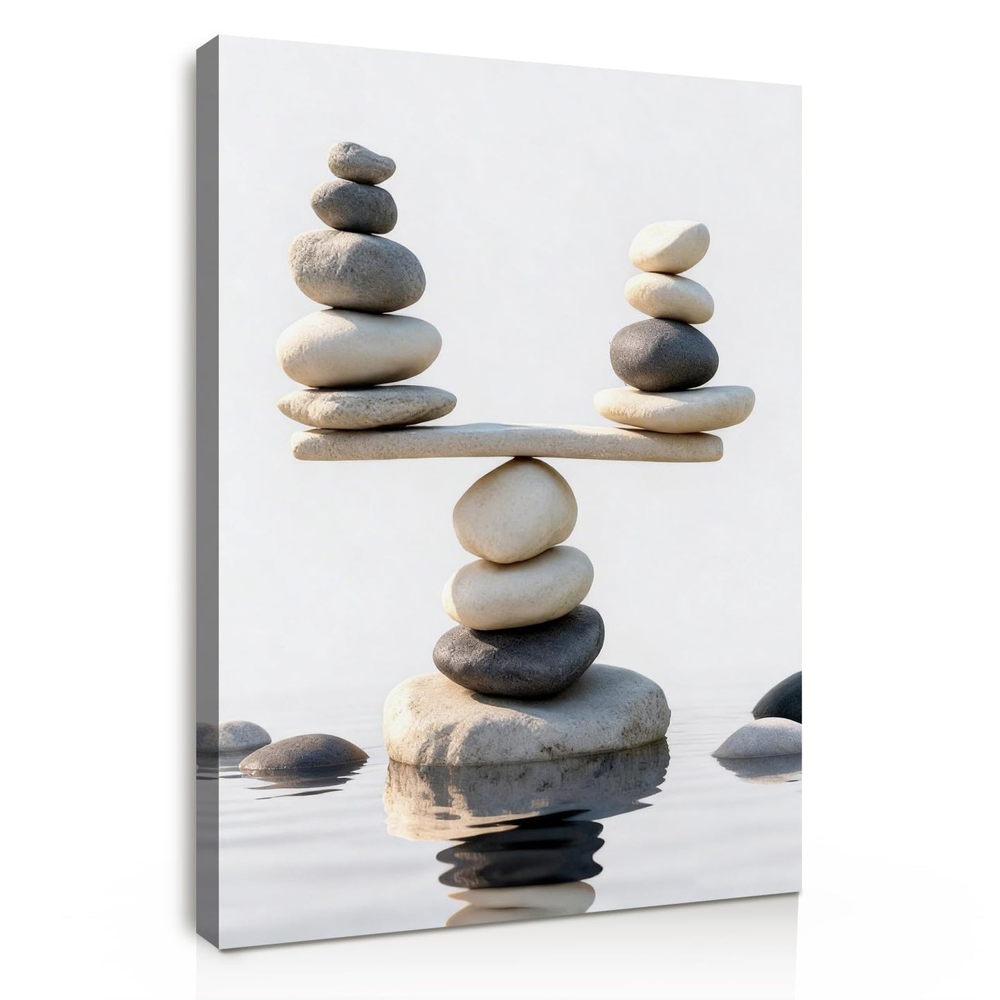 Zen Stones Wall Art Canvas Prints Framed Minimalist Nature Wall Art, Peaceful Zen Wall Art for Bathroom Wall Art, Bedroom Wall Decor, Modern Meditation Wall Decor, 12x16 Inches