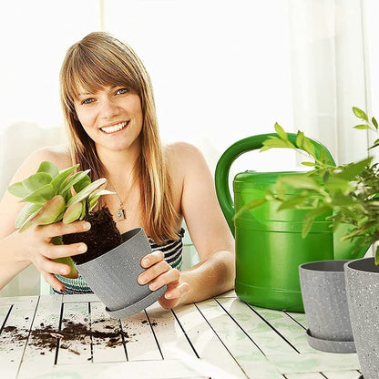 Plant Pots Indoor, 6Pack Plastic Plant Pots 19/17.5/16.5/15.5/14/11.5cm, Flower Pots Outdoor Self Watering Indoor Plant Pot with Drainage Holes and Tray, Plastic Planter for Garden House Plants(Grey)