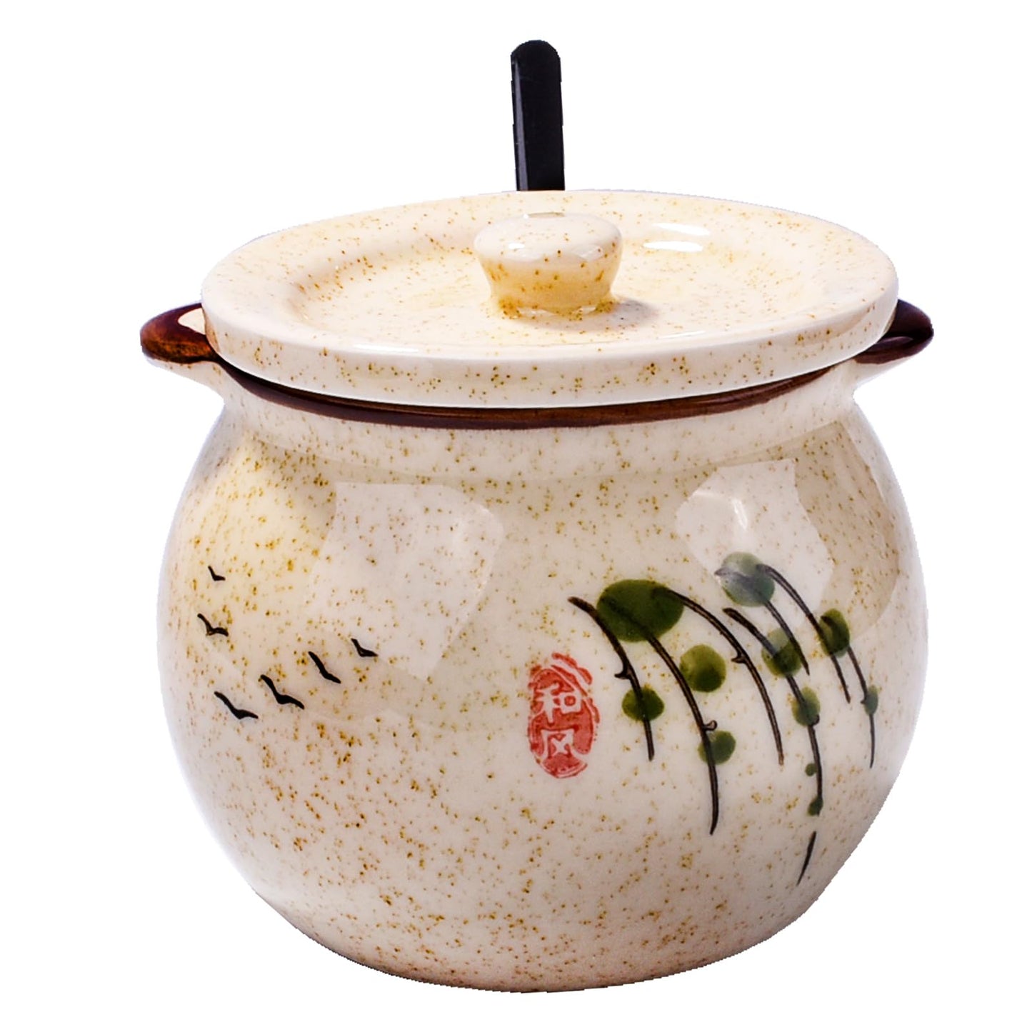 Whitenesser Japanese Willow Pattern Ceramic Sugar Jar & Spice Container with Lid & Stainless Steel Spoon Set – Kitchen Storage, Elegant Sakura Desig
