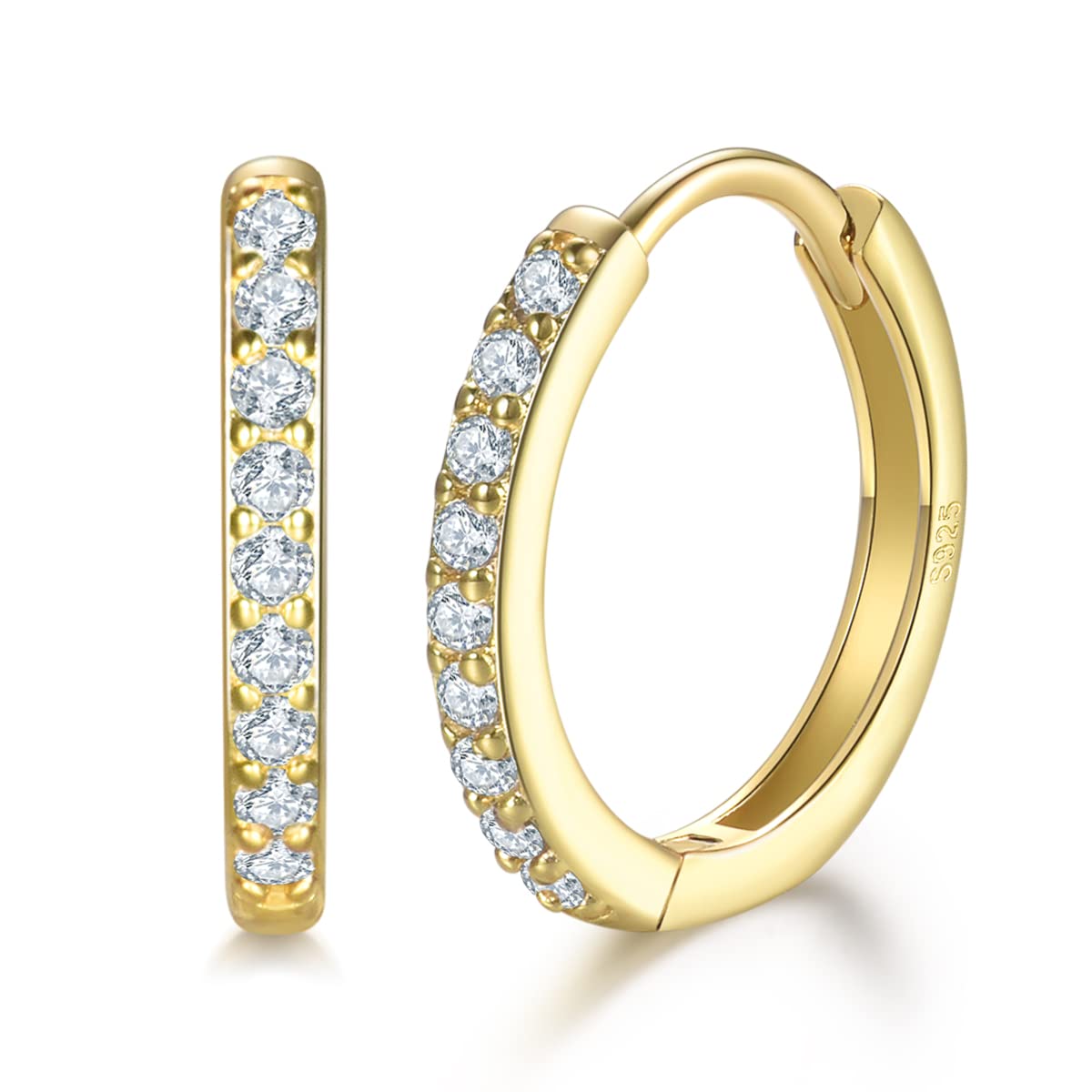 Cartilage Earring Hoop Gold Plated Sterling Silver Small Hoop Earrings Cubic Zirconia Cuff Huggie Mini Piercing for Women 3 Pairs 8mm