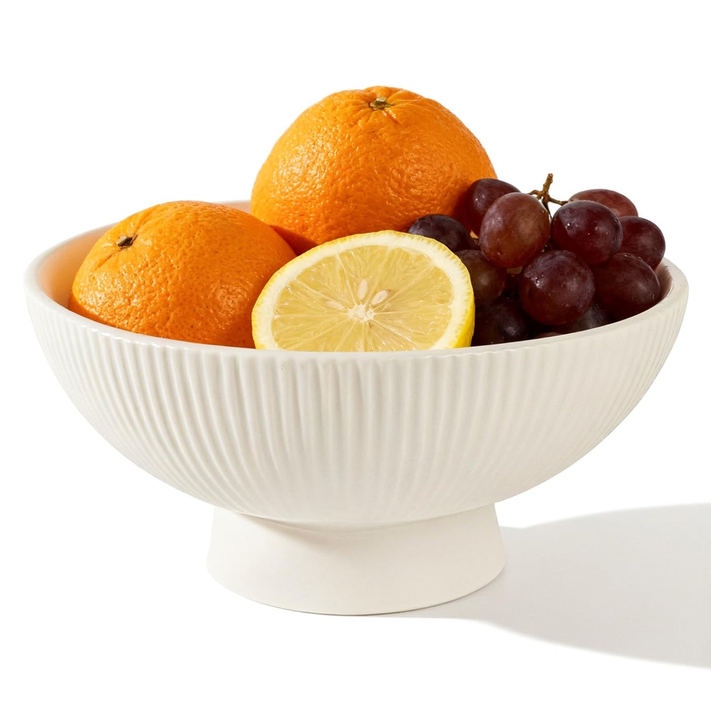 Richtmall Decorative Bowl 8 Inch Fruit Bowl for Kitchen Counter Modern Pedestal Footed Centerpiece Bowl for Coffee Table & Home Decor Fall Catch-All Bowl for Key, Candy, White