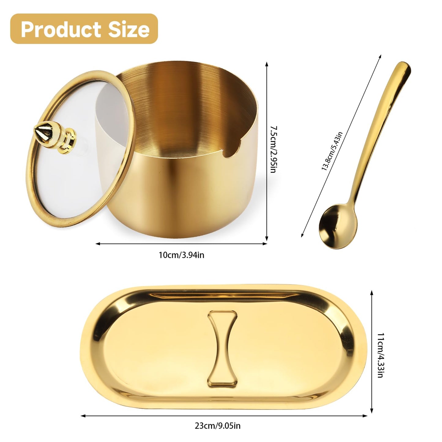 2 Pcs Stainless Steel Seasoning Box,Spice pot seasoning bottle Salt Pepper sugar storage bottle With Spoon and Clear Lid for home and kitchen (gold)
