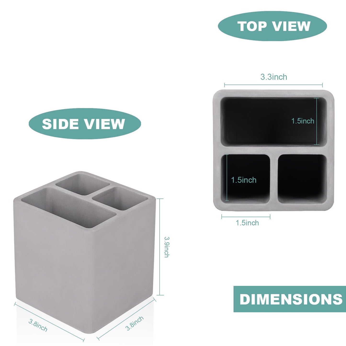 Diatomite Toothbrush Holders for Bathrooms, Electric Toothbrush and Toothpaste Holder 3 Slots Tooth Brush Organizer for Bathroom Countertop, Shower, Vanity - Dark Gray
