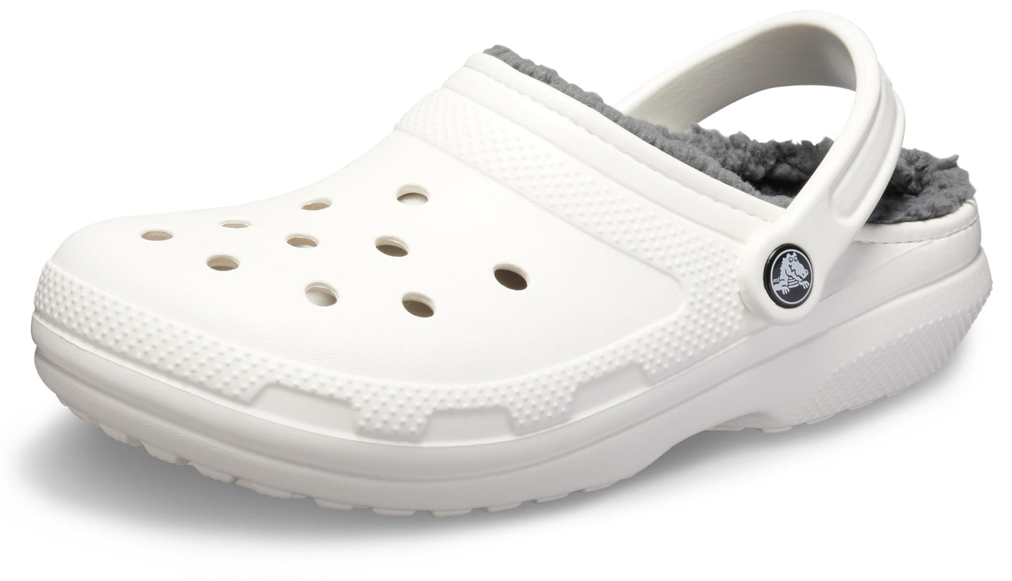 Crocs Classic Unisex Lined Clog, Soft, Fuzzy Liner for Extra Warmth with Slip On Style, in White / Grey Lining, Size M4W5 UK