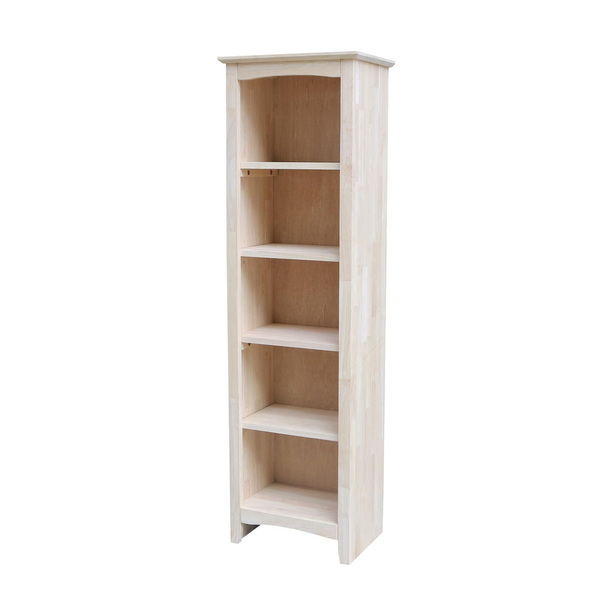 International Concepts Narrow Shaker Bookcase, 60-Inch High, Small Space, Solid Parawood, Unfinished