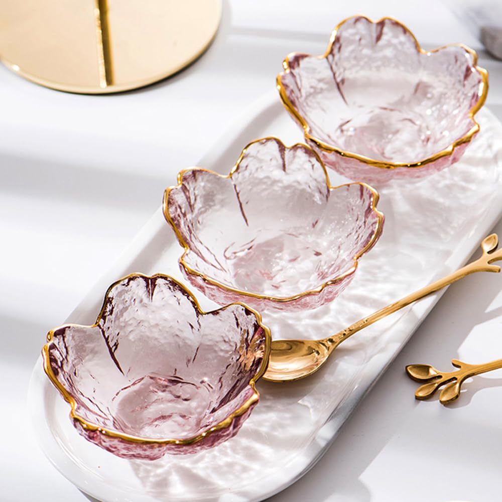4 Pack Sakura Sauce Dishes Set, Pink Cherry Flower Crystal Glass Appetizer Plates Dipping Bowls Tasting Dishes Serving Dish Seasoning Saucers Bowl Little Bowls Ice Cream Snack Sushi Soy Condiment Dish