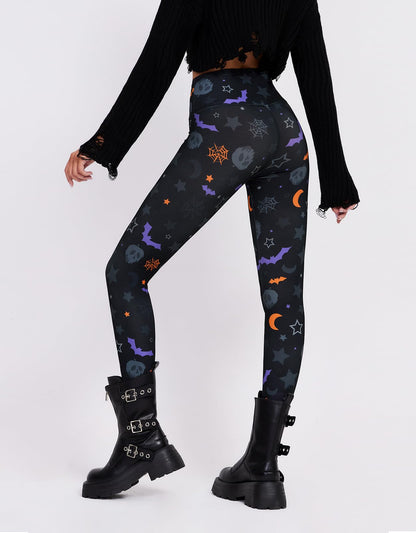 sissycos Women's Halloween Crossover Leggings High Waisted Buttery Soft Printed Tights (Halloween Print, Large)
