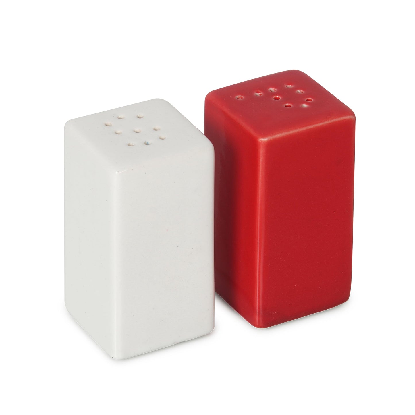 Square Shape Ceramic Salt and Pepper Shakers holder for Dining Table Red and White combination