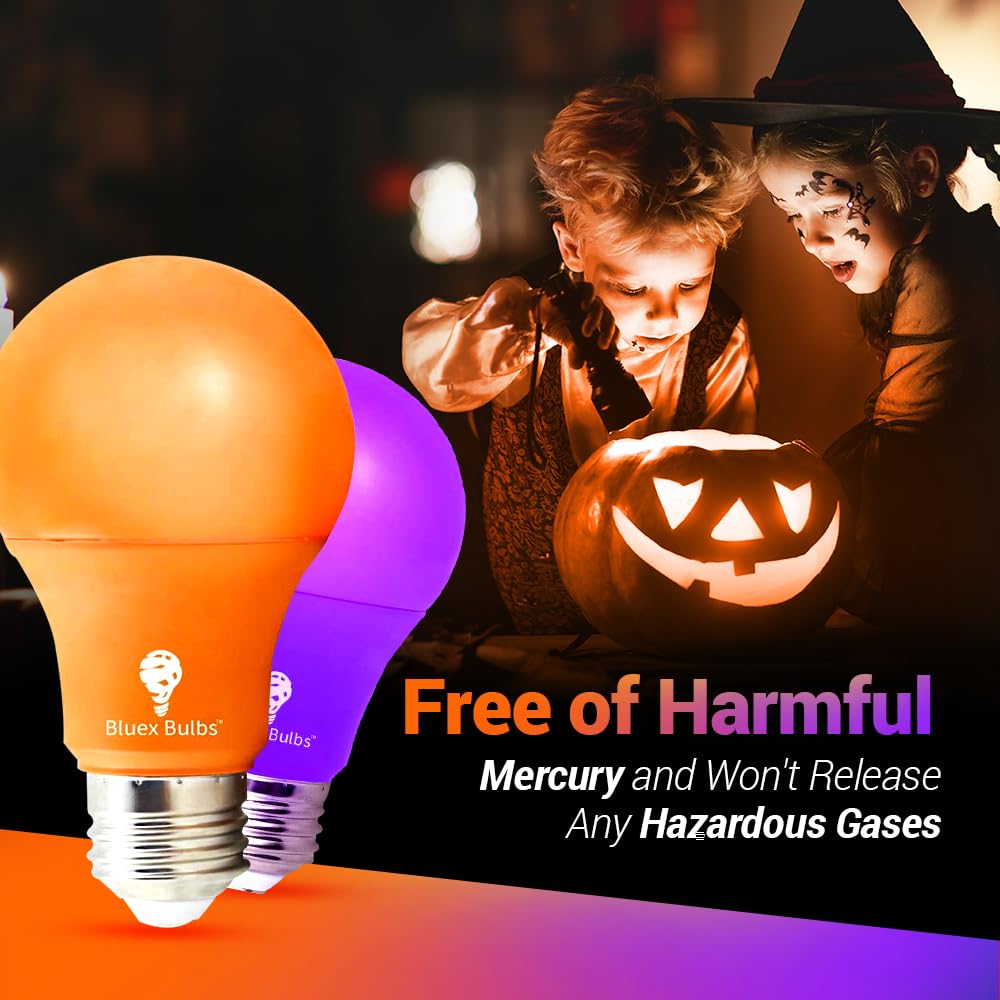 BlueX Bulbs 2 Pack LED A19 Purple Light Bulb - 9W (60Watt Equivalent) - E26 Base LED Bulb, Party Decoration, Porch, Home Lighting, Holiday Lighting, Non-Dimmable.