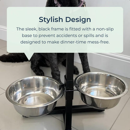 idooka Raised Dog Bowls with Stand Adjustable and Non-Slip - 2x Dishwasher Safe Metal Stainless Steel Raised Dog Bowl for Dog Food Dry or Wet and Water - Dog Accessories for Large or Elderly Dogs