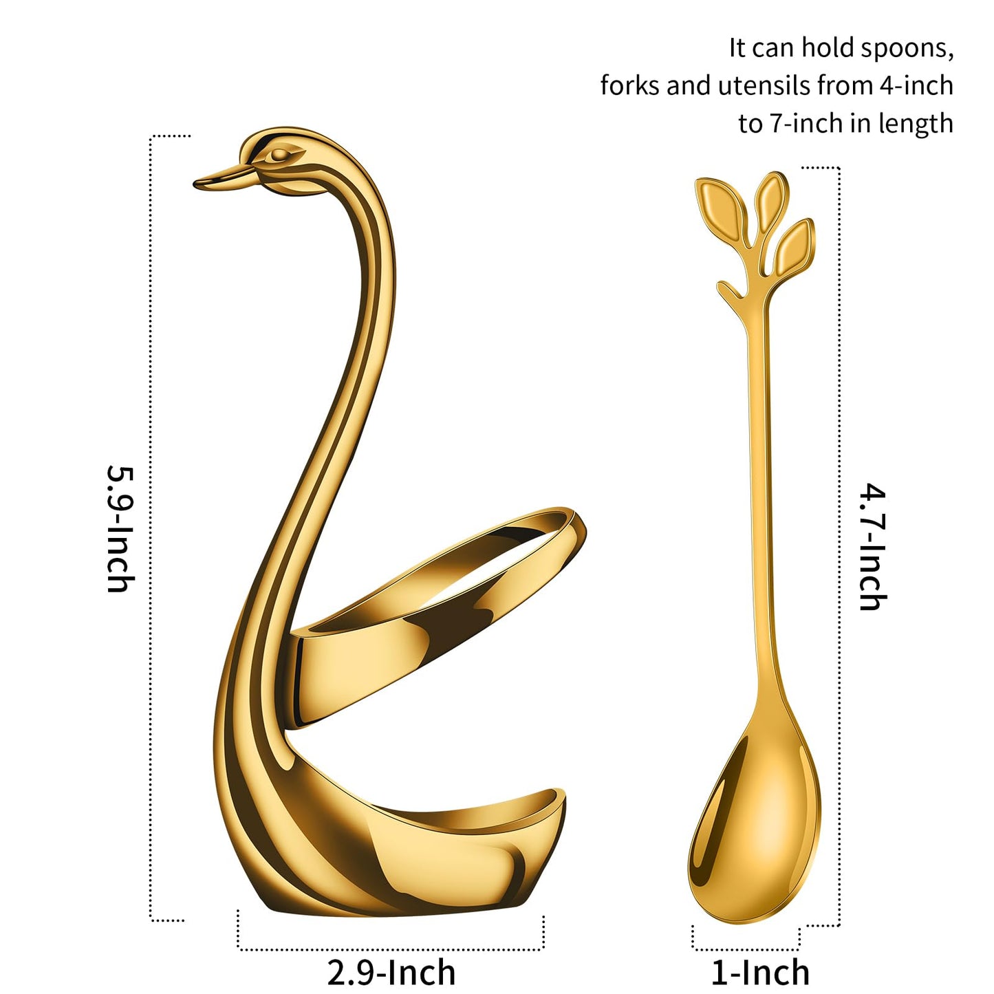 AnSaw Gold Swan Base With 10-Pcs Mini Leaf Coffee Spoon Holder Set - 4.7"