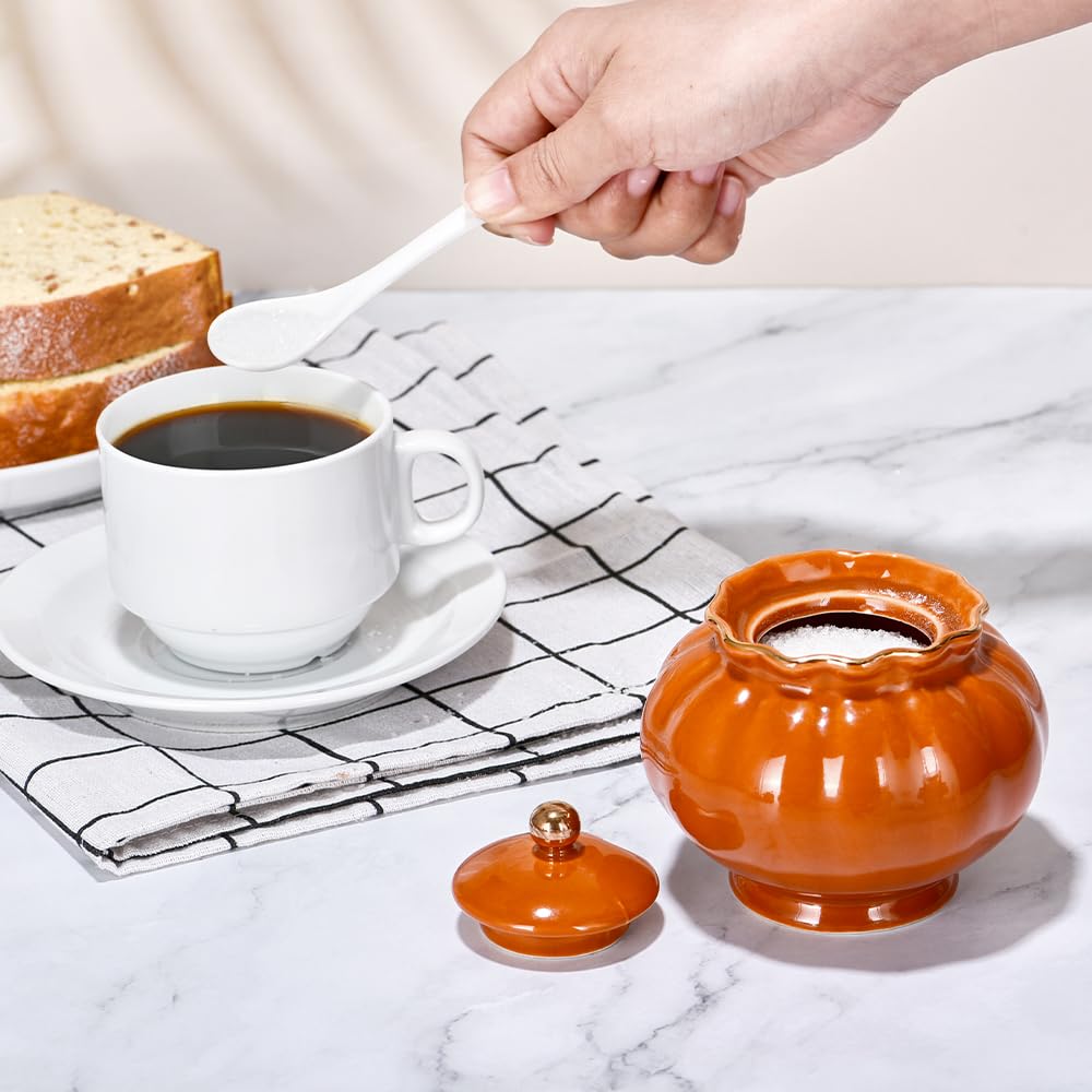 Ursword Ceramic Sugar Bowl, Salt Cellar with Lid and Spoon, 9oz Sugar Jar for Coffee Bar, Salt Box Sugar Containers for Seasoning, Spice, Sauce, Elegant Decor for Kitchen Countertop