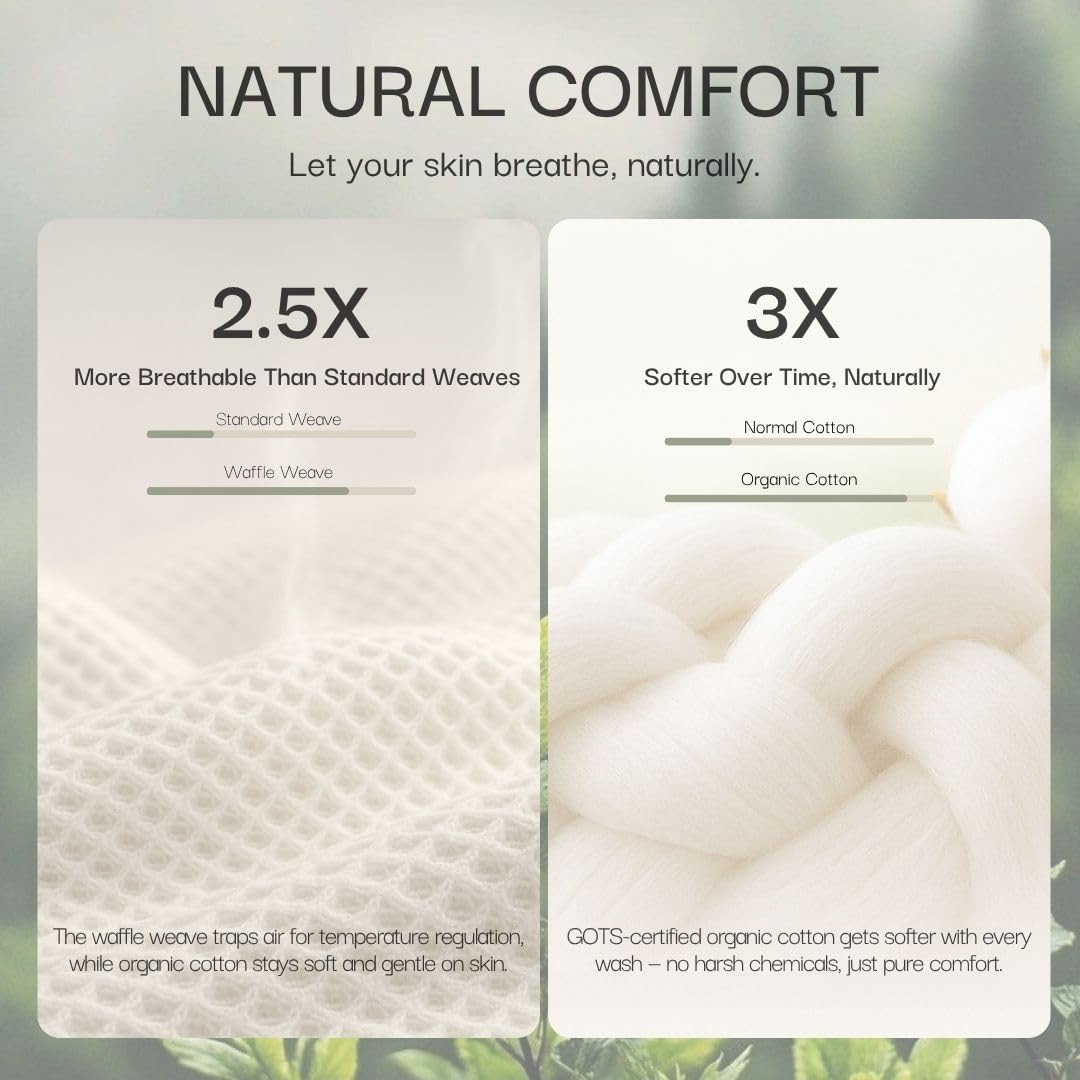 Salt Earth GOTS Certified 100% Organic Cotton Throw Blanket, 60" X 80" Waffle Blankets & Throws for Bed, Throw Blanket for Couch,Modern and Cozy Blanket,All Seasons, Comfy Soft Blanket(Scottish Grey)