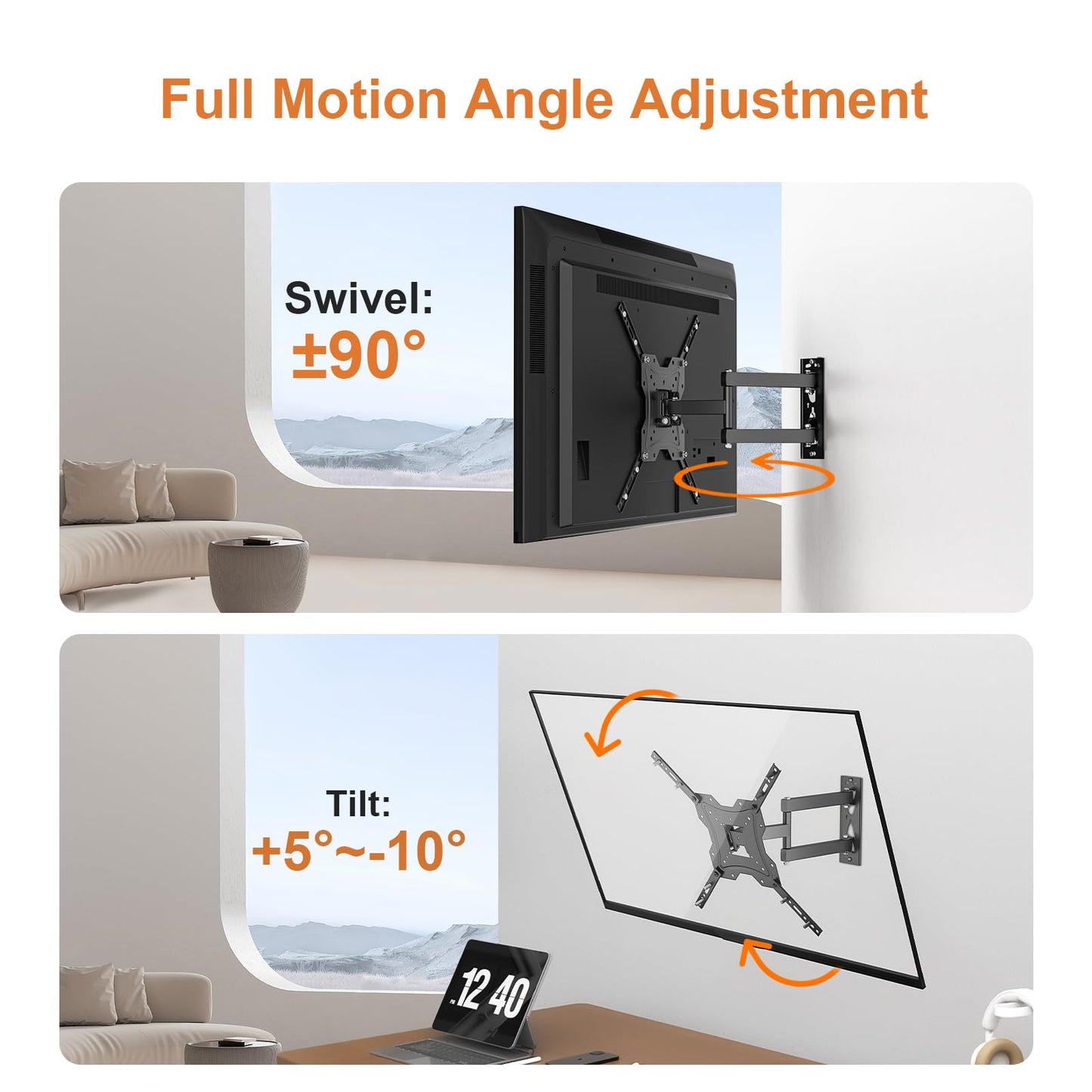 GRIFEMA GB1004 Swivel TV Wall Bracket for 26-55 inch, up to 30KG, Tilt Extendable TV Wall Mount for Flat & Curved Screen, Max Vesa 400X400MM