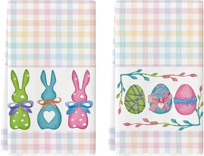 Artoid Mode Colorful Stripe Rabbit Bunny Eggs Easter Kitchen Towels Dish Towels