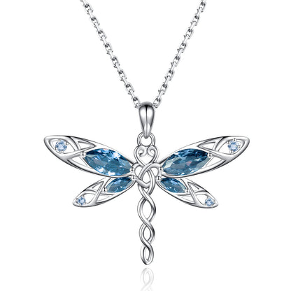 MANBU Sterling Silver Dragonfly Necklace Bracelet for Women Celtic Infinity Dragonfly Pendant Christmas Jewelry Gifts for Nature Lovers (blue dragonfly)