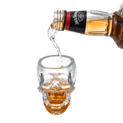 MyGift Set of 6 Skull Shot Glasses – 2.8 oz Clear Glass Novelty Drinkware for Halloween Parties, Cocktail Bars & Home Decor – Spooky 3D Skull Design