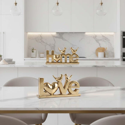 PlivBloom Love Sign Decor,Gold Room Decor Aesthetic, Knick Knack Shelf,Bird Decor, Boho Bookshelf,Abstract Statue,for Living Room,Bedroom, Contemporary Tv Stand Set of 2 (2, Gold Plated)