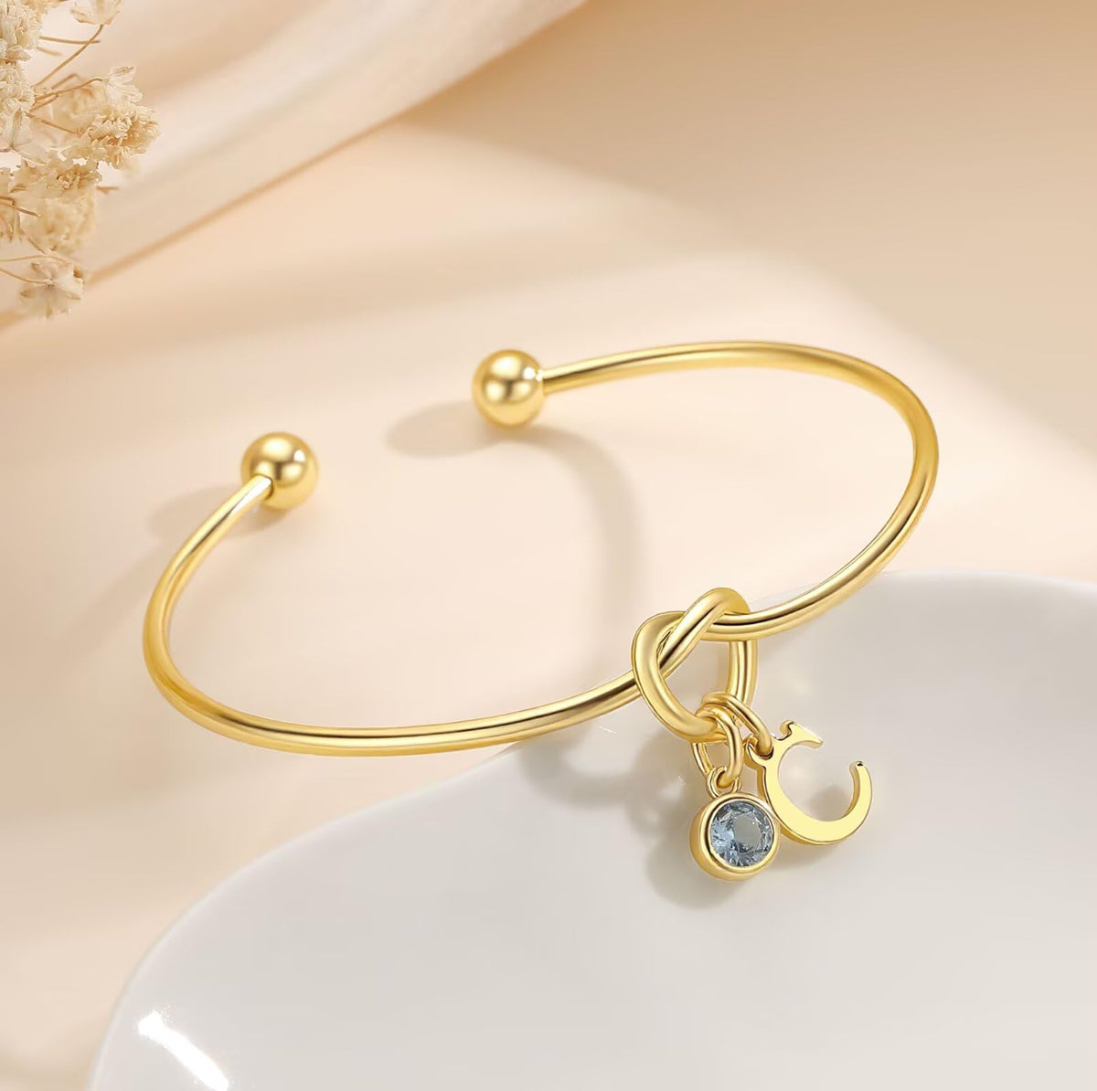 M MOOHAM Birthstone Initial Bracelets for Women - Tie the Knot Bridesmaid Proposal Gifts Initial J April Birthstone Clear CZ Color Bracelets Personalized Birthday Gifts for Women Jewelry