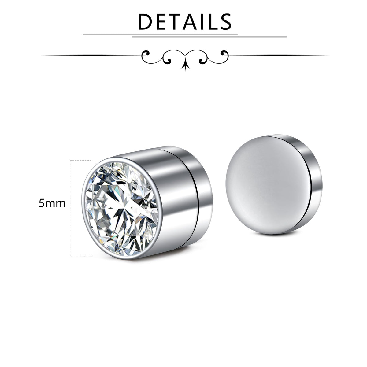 D.Bella Stud Earrings Fake Cubic Zirconia Diamond Earrings for Women Men Silver