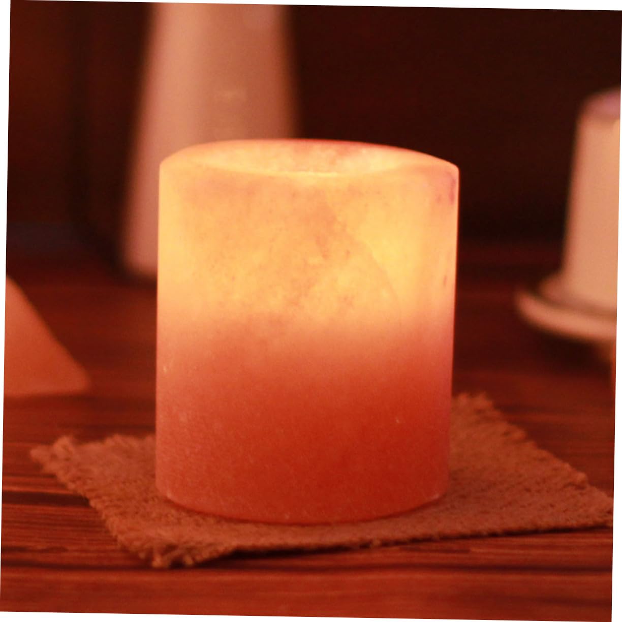 VOSAREA 2pcs Himalayan Salt Candle Holder Decorative Desktop Ornament for Living Room Unique Pattern Design for Dining Table Office Decor Cozy Home Accent