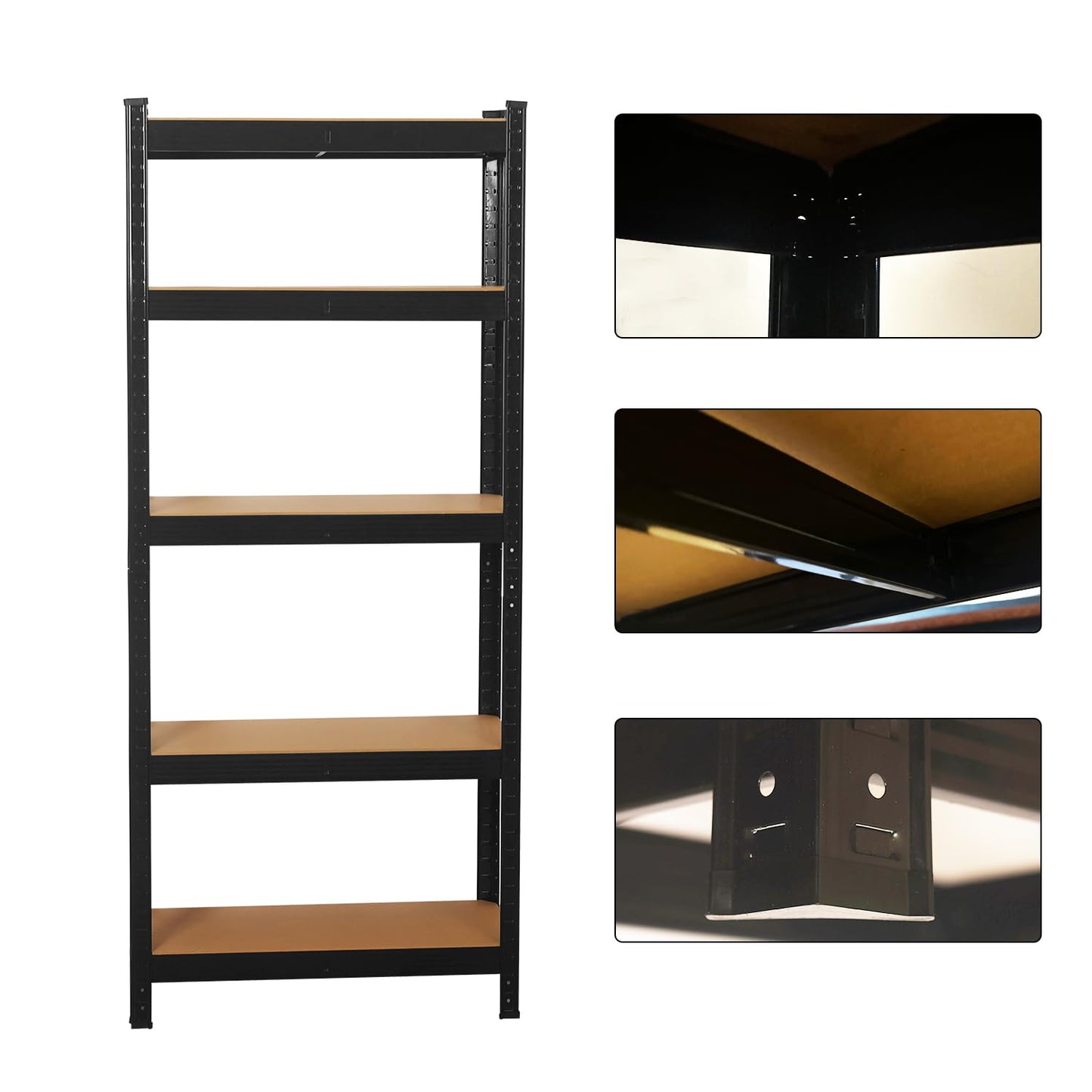COZYBRITE Garage Shelving Units 5 Tier Heavy Duty Shed Storage Racking Shelf Metal Boltless 875kg Capacity 175kg Per Shelf for Warehouse Workshop Office (Black, 90x40x180cm)