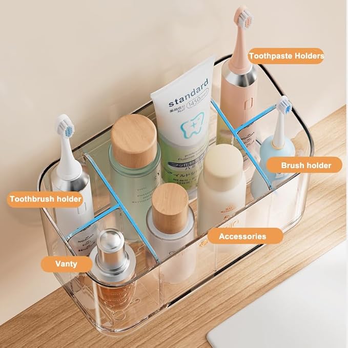 Toothbrush Holder for Bathroom Wall Mounted, 5 Slots Acrylic Toothbrush and
